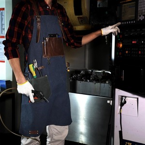 Delantal DE TRABAJO DE Chef de lona y cuero reutilizable para jardinería, barbacoa, herramientas de peluquero, delantal de trabajo, uso sanitario con bolsillo grande, - Product Image 3