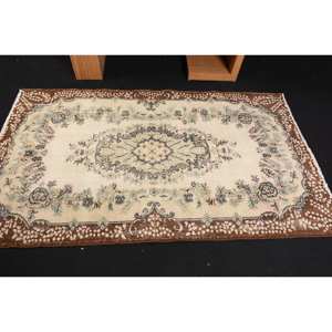 Classic <b>Brown</b> Beige 3.8 X 6.5ft <b>Wool</b> Rug Turkish Patchwork Design for Entryway Living Room or Bedroom Latex Backing - Product Image 3