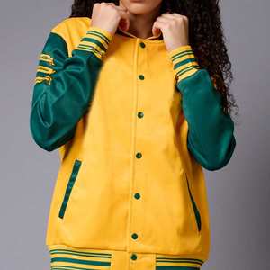 2025 Top Trending Custom Women Varsity Jacket Manga larga de cuero Transpirable Lana Invierno Venta al por mayor Chaquetas cortas 2025 - Product Image 4