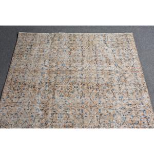 3.7x7.3 ft Area Turkish Rug, Vintage Rug, <b>Brown</b> Blue Solid <b>Wool</b> Rug - Product Image 4