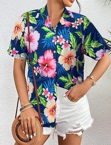 Short Sleeve Casual <b>Satin</b> Hawaiian <b>Shirt</b> Floral Digital Print Anti-UV Breathable Multi-Color T-<b>Shirt</b> - Product Image 3