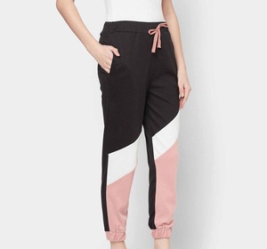 Women Color Blocked Jogger <b>Pants</b> Mid Waist Drawstring Casual Ankle-Length Geometric Panelled Knitted Cotton Spandex Regular Fit - Product Image 3