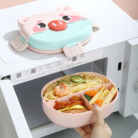 Boîte à bento pour enfants à double couche, 3 compartiments, sans BPA, étanche, compatible micro-ondes, portable, boîte à bento en plastique avec boucle pour enfants