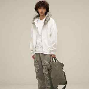 Wholesale Custom Men's <b>Zip</b>-<b>up</b> Solid Heavyweight Cotton <b>Hoodie</b> <b>Cropped</b> Boxy Faux Fur Hood with Distressed Look 100% Cotton - Product Image 1