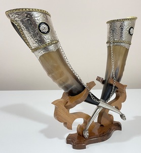 Top Trending Viking <b>Mug</b> Drinking for Molding Brass Rim With Horn Stand for Sale Best Quality Drinking Horn Natural - Product Image 3