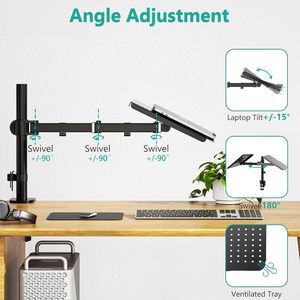 Bras de moniteur de <span class=keywords><strong>support</strong></span> de bureau <span class=keywords><strong>pour</strong></span> 1 ordinateur <span class=keywords><strong>portable</strong></span> entièrement réglable capacité de 22 lb avec <span class=keywords><strong>support</strong></span> de plate-forme de refroidissement ventilé - Product Image 5