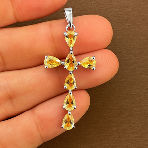 Pendentif en citrine naturelle à 100 %, plaqué rhodium, argent sterling, coupe poire, design minimaliste pour mariage, 7 pierres, modèle 198 - Product Image 2