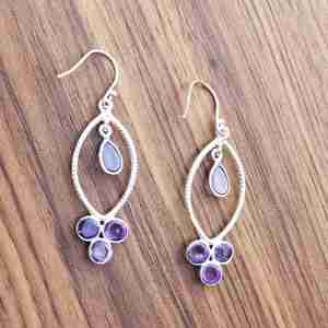 Améthyste Cabochon Gemstone Party Wear Sterling Silver 925 Dazzling Bohemian Earring Natural Stone Gift for Her Earring for Women - Product Image 2