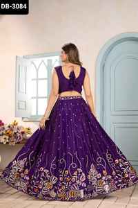 New Designer Purple Color Chinon Material <b>Lehenga</b> Choli with Heavy Sequence Embroidery Work and Chinon Fabric Dupatta Set - Product Image 5