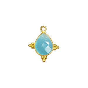 Charmes en argent sterling plaqué or avec sertissage fantaisie en chalcédoine aquatique, pendentif en forme de poire fait à la main, connecteur pour la fabrication de bijoux - Product Image 1