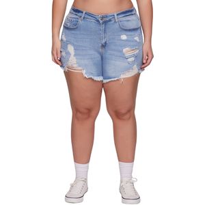 Shorts en jean déchirés taille haute grande taille, shorts d'été déchirés, bas en jean décontractés en coton doux, logo personnalisé - Product Image 1