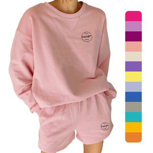 Conjunto de Ropa de 2 Piezas para Mujer, Sudadera con Cuello Redondo y Pantalones Cortos por Encima de la Rodilla, Estilo Urbano, Holgado, para el Hogar, Chándal, Diseño Personalizado - Product Image 1