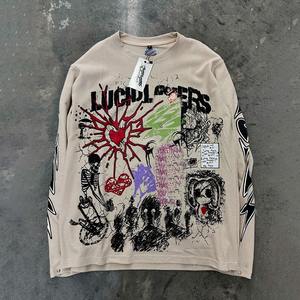 Usine en gros 100% coton DTG imprimé T-Shirts hommes gaufré à manches longues goujons thermiques graphique personnalisé surdimensionné 300g tricoté - Product Image 5