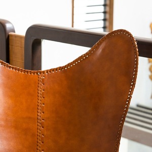 Handmade Tan Leather Butterfly Chair Iron Frame Leisure Style for Living Room Dining Outdoor Bedroom-Hand-Stitched Side Hand - Product Image 4