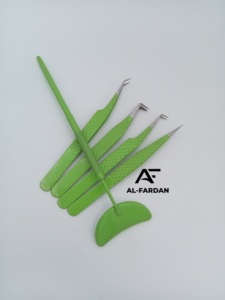 Japanese Stainless Steel Eyelash Tweezers Parrot Color 90 Degree Boot Lash Tweezers Diamond Grip <b>Mirror</b> Handles Pointed Tip Type - Product Image 2