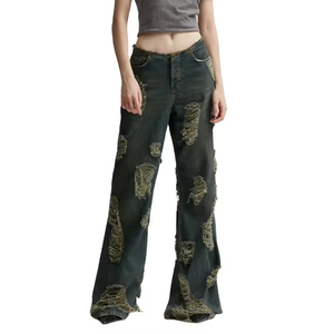 Pantalones de mezclilla curvos lavados Retro para mujer de otoño, pantalones holgados informales holgados rectos altos, pantalones vaqueros de pierna ancha Vintage de Hip Hop - Product Image 6