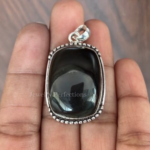 Pendentif en obsidienne argentée naturelle en vente flash exclusive, charme en argent sterling 925, collier pour femmes, accessoires de mode - Product Image 1