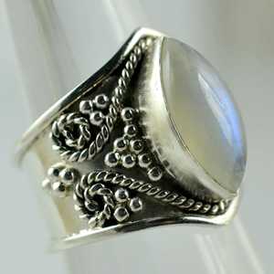 925 Sterling <b>Silver</b> Handmade <b>Statement</b> <b>Ring</b> Boho June Birthstone Jewelry Rainbow Moonstone Perfect Gift for Her Birthday - Product Image 5