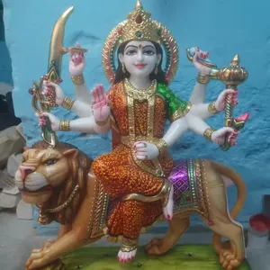 تمثال هندي جميل من الرخام الأبيض الخالص مورّم من الرخام الهندوسي مآ أمباجي تمثال من الرخام منحوت يدويًا تمثال من الرخام أمباجي معبد منزلي