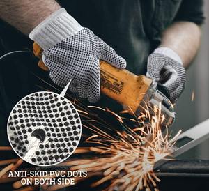 Guantes DE SEGURIDAD anticorte hechos en Pakistán, cuero de poliéster de algodón PVC punteado de un solo lado para trabajos de construcción y cuidado de las manos - Product Image 6