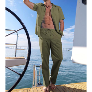 Conjunto informal de 2 piezas de calidad premium, camisa de manga larga con botones, pantalones sueltos, ropa de playa, trajes de Yoga con bolsillo, conjuntos para hombre - Product Image 3