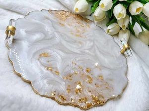 Plateau de service en résine époxy design pour l'Iftar du Ramadan, avec des bords lisses, plateau décoratif moderne - Product Image 2