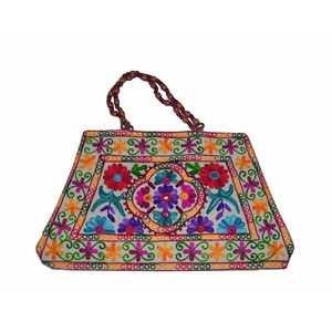 Sac à main en coton multicolore vibrant avec broderie Design d'art traditionnel Fermeture à glissière pour événements ethniques Festivals Fêtes - Product Image 5