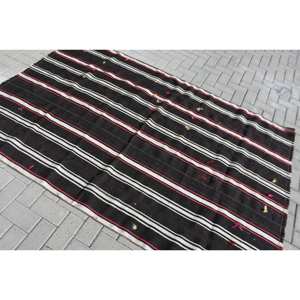 Alfombra tradicional de lana de retazos en blanco y negro de 4,9x7,3 pies, diseño turco clásico para entrada, mesita de noche, pasillo rectangular - Product Image 4