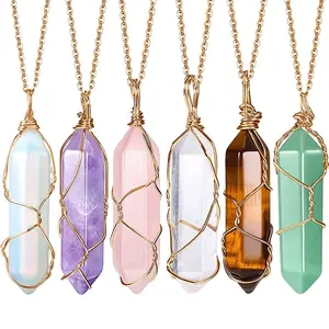 100% Genuine Mix Agate Double Point Wire Wrapped Pendants for business gift Gemstone Necklaces from Direct Manufacturer of India