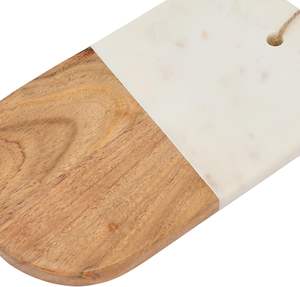 Planche à découper en marbre et bois d'acacia avec lien en jute blanc, planche de service et de découpe bicolore naturelle pour la cuisine et la salle à manger - Product Image 2