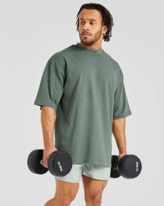 T-shirt homme surdimensionné à épaules tombantes, personnalisé avec logo, en coton mélangé respirant, idéal pour la gym et le streetwear. - Product Image 5