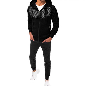 Conjunto de chándales de forro polar de algodón estampado para hombre, transpirable, ajustado, para correr, ropa de gimnasio, estilo deportivo de invierno, Top y pantalones inferiores - Product Image 2