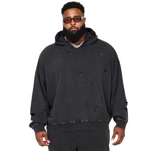 Wholesale 2024 Winter Arrival <b>Men</b> and Women <b>Black</b> Acid Washed High Quality Eco-Friendly Pullover <b>Hoodies</b> with Distressed Details - Product Image 5