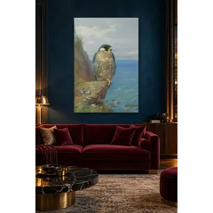Impression sur toile de Fida Archibald Thorburn : Faucon sur un rocher en bord de mer - Product Image 2