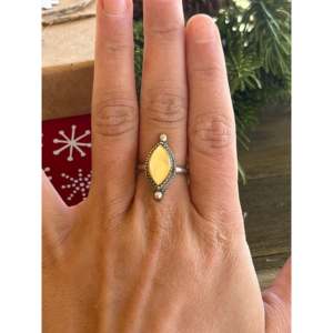Zuni Handmade Mother of Pearl & Sterling Silver Gemstone <b>Ring</b> Cushion Cut Diamond <b>Gold</b> Plated Bezel Setting Gift for Children - Product Image 1