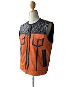 Chaleco de Cuero Negro y Naranja Hecho a Mano para Motociclistas - Product Image 2