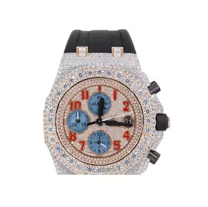 Montre d'affaires élégante pour homme Mouvement à quartz avec cadran de date classique clouté en diamant Moissanite rond glacé Largeur de bande 20mm - Product Image 1