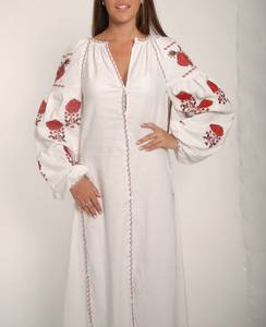 Vestido Maxi Casual de Algodón 100% Natural Lavable para Mujer, Bordado a Mano con Cinturón, Botones, Cuello Chino y Manga Corta 2026 - Product Image 1