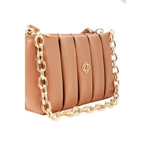 Bolso de hombro a rayas de cuero color canela - Product Image 2