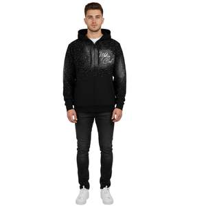Mens Rhinestone <b>Zip</b> Up <b>Hoodie</b> <b>Black</b> Sparkle Crystal Studded Streetwear Hooded Sweatshirt Casual Statement Outerwear - Product Image 1