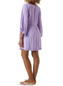 Robe décontractée pour femme, mini-longueur, col en V, nouvelle mode, broderie, col haut, motif décoratif, courte, naturelle, vacances - Product Image 2