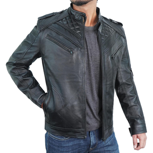 Winter Vintage <b>Men's</b> Horsehide <b>Leather</b> <b>Jacket</b> Luxury Stand Collar Zipper Closure Coated Canvas Casual <b>Men</b> <b>Leather</b> <b>Jacket</b> - Product Image 2