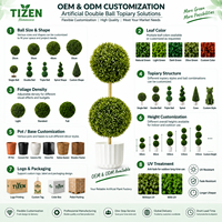 Topiaire artificielle en buis double boule 70 cm, plante en pot moderne et écologique en PE, résistante aux UV, pour intérieur et extérieur