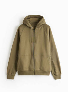 Sweat à capuche à fermeture éclair intégrale pour homme 100% coton, méthode de tissage en maille à motif solide, sweat-shirt polaire grande taille avec fermeture éclair - Product Image 6