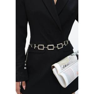 Square Silver Detailed Women's Waist <b>Chain</b> <b>Belt</b>, Dress <b>Belt</b>, Skirt <b>Belt</b>, Trouser <b>Belt</b> - Silver - Product Image 1