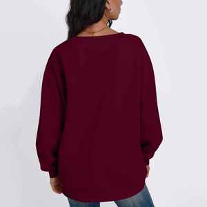 Sudaderas lisas de Algodón 100% con logotipo personalizado para mujer, sudadera de mujer con cuello en V y logotipo impreso personalizado con hombros caídos de gran tamaño - Product Image 2