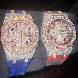 Elegante y lujoso reloj de pulsera de Hip Hop con tachuelas a mano con diamantes cultivados en laboratorio de claridad Vvs Dial de acero inoxidable - Product Image 1