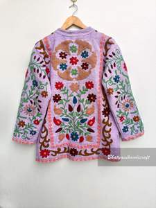 Elegante Chaqueta Larga Suzani para Mujer, Abrigo de Invierno Bordado a Mano con Relleno de Algodón Acolchado, Vestido Corto para Playa - Product Image 4