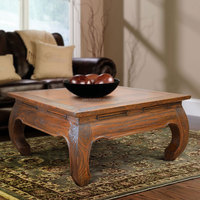 Table basse en teck massif avec couleur brun rustique style chinois 80 X 80 cm