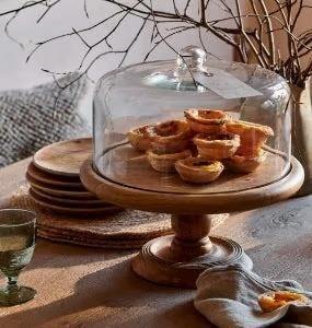 Moderno soporte para pasteles de madera de acacia con tapa de cristal - Product Image 5